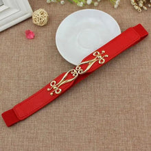 Load image into Gallery viewer, Thin Elastic Stretch Women Buckle Skinny Fashion Belts Metal Leaf Buckle Design Belts For Ladies