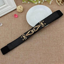 Load image into Gallery viewer, Thin Elastic Stretch Women Buckle Skinny Fashion Belts Metal Leaf Buckle Design Belts For Ladies