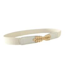 Load image into Gallery viewer, Thin Elastic Stretch Women Buckle Skinny Fashion Belts Metal Leaf Buckle Design Belts For Ladies
