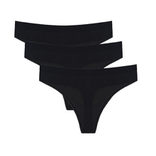Load image into Gallery viewer, Women's Bamboo/Cotton Thong Style Underwear Black Color - 3-pack