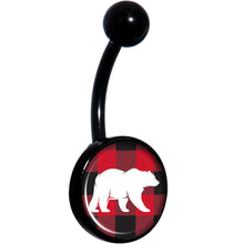 Load image into Gallery viewer, Red Black Plaid Polar Bear Black Belly Ring