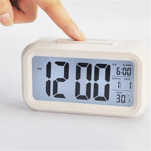 Load image into Gallery viewer, Time and Temperature Digital Table Snooze Alarm Clock LCD Display Bedside Alarm Clock with Snooze Backlight Night Light Date and Temperature Sleep Timer for for Heavy Sleepers Children Wake Up Kids Alarm Clock Night Light for Children Desk Clock