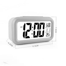 Load image into Gallery viewer, Time and Temperature Digital Table Snooze Alarm Clock LCD Display Bedside Alarm Clock with Snooze Backlight Night Light Date and Temperature Sleep Timer for for Heavy Sleepers Children Wake Up Kids Alarm Clock Night Light for Children Desk Clock