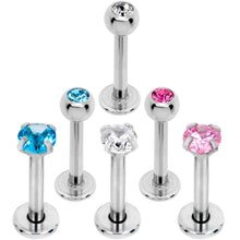 Load image into Gallery viewer, 5/16 Clear Pink Blue Gem Internally Threaded Pack Set of 6 Labret Monroe