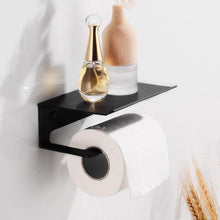 Load image into Gallery viewer, Toilet Paper Holder Phone Bathroom Roll Holder Aluminum Paper Holder with Shelf Black Double Paper Towel Holder Wall Mount Tissue Roll Hanger With Storage Shelf Space Aluminum Self Adhesive With Glue Wall Mount With Screws