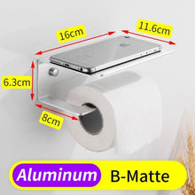 Load image into Gallery viewer, Toilet Paper Holder Phone Bathroom Roll Holder Aluminum Paper Holder with Shelf Black Double Paper Towel Holder Wall Mount Tissue Roll Hanger With Storage Shelf Space Aluminum Self Adhesive With Glue Wall Mount With Screws