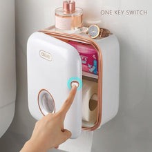 Load image into Gallery viewer, Toilet Paper Holder Stand Wall Mounted Waterproof Paper Towel Dispenser Holder Tissue Box Toilet Roll Holder For Toilet Paper Toilet Paper Roll Holder With Shelf And Drawer Adhesive Bathroom Tissue Box Holder Wall Mount Facial Toilet Tissue Paper Storage