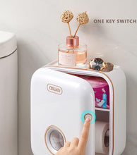 Load image into Gallery viewer, Toilet Paper Holder Stand Wall Mounted Waterproof Paper Towel Dispenser Holder Tissue Box Toilet Roll Holder For Toilet Paper Toilet Paper Roll Holder With Shelf And Drawer Adhesive Bathroom Tissue Box Holder Wall Mount Facial Toilet Tissue Paper Storage