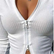Load image into Gallery viewer, Top fashion Women Ribbed Knitted Long Sleeve Elegant Cute Fashion Crop Tops for Summer