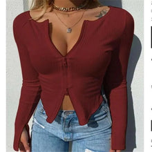 Load image into Gallery viewer, Top fashion Women Ribbed Knitted Long Sleeve Elegant Cute Fashion Crop Tops for Summer