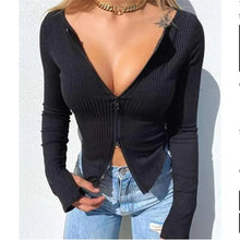Load image into Gallery viewer, Top fashion Women Ribbed Knitted Long Sleeve Elegant Cute Fashion Crop Tops for Summer