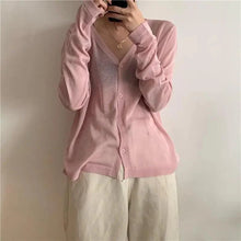 Load image into Gallery viewer, Cardigan For Women Long Sleeve Cardigan Summer Cropped Cardigan Knitted V neck Thin Ice Silk Sweaters Sunscreen Shirt Tops
