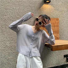 Load image into Gallery viewer, Cardigan For Women Long Sleeve Cardigan Summer Cropped Cardigan Knitted V neck Thin Ice Silk Sweaters Sunscreen Shirt Tops