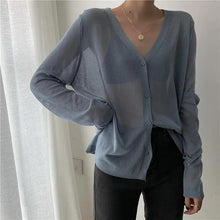 Load image into Gallery viewer, Cardigan For Women Long Sleeve Cardigan Summer Cropped Cardigan Knitted V neck Thin Ice Silk Sweaters Sunscreen Shirt Tops