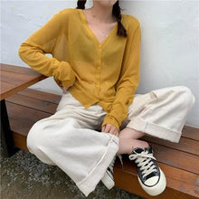 Load image into Gallery viewer, Cardigan For Women Long Sleeve Cardigan Summer Cropped Cardigan Knitted V neck Thin Ice Silk Sweaters Sunscreen Shirt Tops