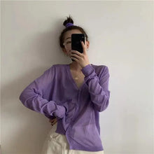 Load image into Gallery viewer, Cardigan For Women Long Sleeve Cardigan Summer Cropped Cardigan Knitted V neck Thin Ice Silk Sweaters Sunscreen Shirt Tops