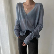 Load image into Gallery viewer, Cardigan For Women Long Sleeve Cardigan Summer Cropped Cardigan Knitted V neck Thin Ice Silk Sweaters Sunscreen Shirt Tops