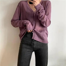 Load image into Gallery viewer, Cardigan For Women Long Sleeve Cardigan Summer Cropped Cardigan Knitted V neck Thin Ice Silk Sweaters Sunscreen Shirt Tops