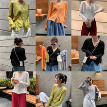 Load image into Gallery viewer, Cardigan For Women Long Sleeve Cardigan Summer Cropped Cardigan Knitted V neck Thin Ice Silk Sweaters Sunscreen Shirt Tops