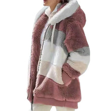 Load image into Gallery viewer, Plus Size Jacket Women Autumn Winter Long Sleeve Color Block Zipper Fluff Hooded Warm Coat Jacket
