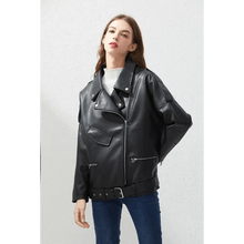Load image into Gallery viewer, PU Faux Leather Jacket Women Loose Sashes Casual Biker Jackets Outwear Female Tops BF Style Black Leather Jacket Coat
