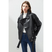 Load image into Gallery viewer, PU Faux Leather Jacket Women Loose Sashes Casual Biker Jackets Outwear Female Tops BF Style Black Leather Jacket Coat