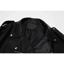 Load image into Gallery viewer, PU Faux Leather Jacket Women Loose Sashes Casual Biker Jackets Outwear Female Tops BF Style Black Leather Jacket Coat
