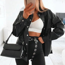 Load image into Gallery viewer, Top Quality Punk Style Women Autumn Leather Jacket Turn-down Collar Streetwear Cool Jackets Ladies Pocket Oversized Pop Jackets