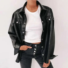 Load image into Gallery viewer, Top Quality Punk Style Women Autumn Leather Jacket Turn-down Collar Streetwear Cool Jackets Ladies Pocket Oversized Pop Jackets
