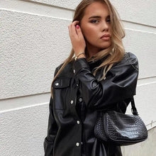 Load image into Gallery viewer, Top Quality Punk Style Women Autumn Leather Jacket Turn-down Collar Streetwear Cool Jackets Ladies Pocket Oversized Pop Jackets