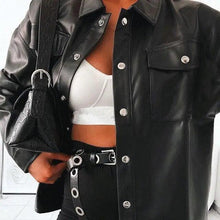 Load image into Gallery viewer, Top Quality Punk Style Women Autumn Leather Jacket Turn-down Collar Streetwear Cool Jackets Ladies Pocket Oversized Pop Jackets