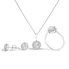 Load image into Gallery viewer, 10K White Gold Purple Amethyst and 3/8 Cttw Diamond Halo Jewelry Set (Earrings, Pendant & Ring)