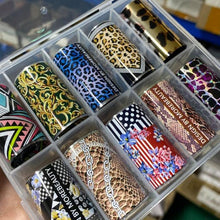 Load image into Gallery viewer, Tortoiseshell Amber Nails Tortoise Shell Nail Art Foil Transfer Decals Wraps Tips Nail Manicure Decorations Leopard Nail Foil Transfer Stickers Leopard Snake Laser Gold Design Nail Foil Decals Art Sticker for Women Manicure Tips