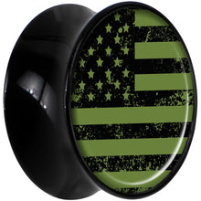 Load image into Gallery viewer, Black Acrylic Green American Flag Saddle Plug Set 5/8
