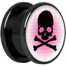 Load image into Gallery viewer, Pink Black Skull Black Anodized Screw Fit Plug Set 5/8