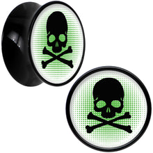 Load image into Gallery viewer, Black Acrylic Green Black Skull Saddle Plug Set 9/16