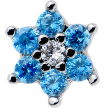 Load image into Gallery viewer, 18G 1/4 Aqua Blue and Clear Cubic Zirconia Gem Flower Nose Bone