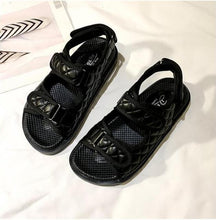 Load image into Gallery viewer, Trendy Black Sandals Summer New Flat Embroidery Thick-Soled Casual Design Hiking Sandals Outdoor Sport Sandals Athletic Sandals Walking Water Women Shoes For Summer