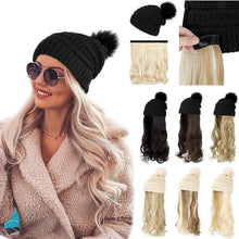 Load image into Gallery viewer, Trendy Hat Wig Synthetic Long Wavy Wigs with Beret Hat Knitted Fashion black Autumn Winter Cap Hair Extensions Wigs For Black Women Cosplay Wigs For Women