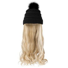 Load image into Gallery viewer, Trendy Hat Wig Synthetic Long Wavy Wigs with Beret Hat Knitted Fashion black Autumn Winter Cap Hair Extensions Wigs For Black Women Cosplay Wigs For Women