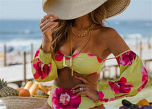 Load image into Gallery viewer, Trendy High Waist Bikini New Long Sleeve Swimsuit Women's Long Sleeve High Waist Off-Shoulder Swimwear Women Bubble Sleeve Bikinis Mesh Charming Beach Wear