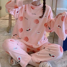 Load image into Gallery viewer, Trendy Pajama Women Thick Flannel Warm Female Winter Pajama Set Long Sleeve Full Trousers Two Piece Pajamas Cartoon Pajamas Women Pajamas Set Sleepwear Autumn Plus Size Top Long Pant Sleepwear Girls Pajamas