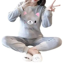 Load image into Gallery viewer, Trendy Pajama Women Thick Flannel Warm Female Winter Pajama Set Long Sleeve Full Trousers Two Piece Pajamas Cartoon Pajamas Women Pajamas Set Sleepwear Autumn Plus Size Top Long Pant Sleepwear Girls Pajamas
