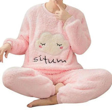 Load image into Gallery viewer, Trendy Pajama Women Thick Flannel Warm Female Winter Pajama Set Long Sleeve Full Trousers Two Piece Pajamas Cartoon Pajamas Women Pajamas Set Sleepwear Autumn Plus Size Top Long Pant Sleepwear Girls Pajamas