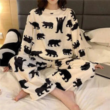 Load image into Gallery viewer, Trendy Pajama Women Thick Flannel Warm Female Winter Pajama Set Long Sleeve Full Trousers Two Piece Pajamas Cartoon Pajamas Women Pajamas Set Sleepwear Autumn Plus Size Top Long Pant Sleepwear Girls Pajamas