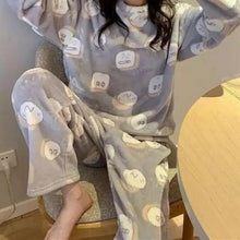 Load image into Gallery viewer, Trendy Pajama Women Thick Flannel Warm Female Winter Pajama Set Long Sleeve Full Trousers Two Piece Pajamas Cartoon Pajamas Women Pajamas Set Sleepwear Autumn Plus Size Top Long Pant Sleepwear Girls Pajamas