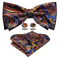Load image into Gallery viewer, Trendy Patterned Silk Jacquard Plaid Bowtie With Pocket Square And Cufflinks Set For Men Unique Butterfly Party Wedding Casual Business Bowtie For Men