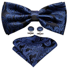 Load image into Gallery viewer, Trendy Patterned Silk Jacquard Plaid Bowtie With Pocket Square And Cufflinks Set For Men Unique Butterfly Party Wedding Casual Business Bowtie For Men
