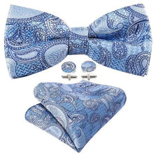 Load image into Gallery viewer, Trendy Patterned Silk Jacquard Plaid Bowtie With Pocket Square And Cufflinks Set For Men Unique Butterfly Party Wedding Casual Business Bowtie For Men