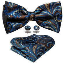 Load image into Gallery viewer, Trendy Patterned Silk Jacquard Plaid Bowtie With Pocket Square And Cufflinks Set For Men Unique Butterfly Party Wedding Casual Business Bowtie For Men
